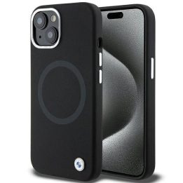 iPhone 15 Plus - juodas BMW Signature Liquid Silicone MagSafe dėklas