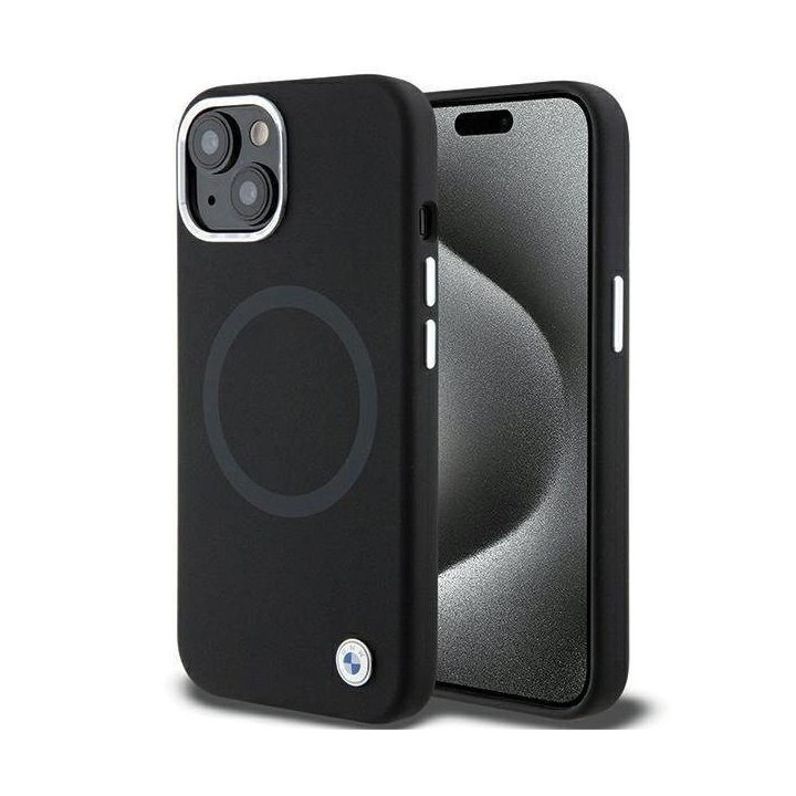 iPhone 15 Plus - juodas BMW Signature Liquid Silicone MagSafe dėklas