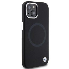 iPhone 15 - juodas BMW Signature Liquid Silicone MagSafe dėklas