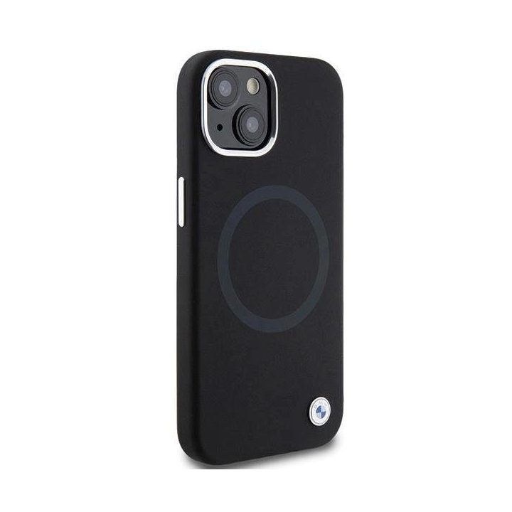 iPhone 15 - juodas BMW Signature Liquid Silicone MagSafe dėklas