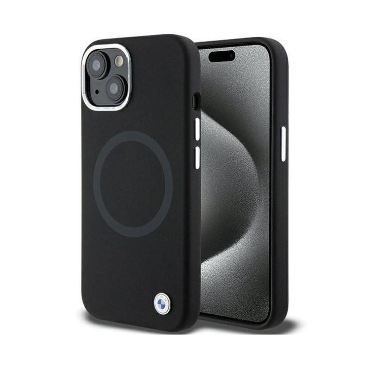 iPhone 15 - juodas BMW Signature Liquid Silicone MagSafe dėklas