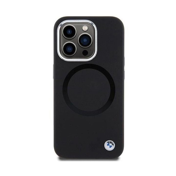 iPhone 15 Pro Max - juodas BMW Signature Liquid Silicone MagSafe dėklas