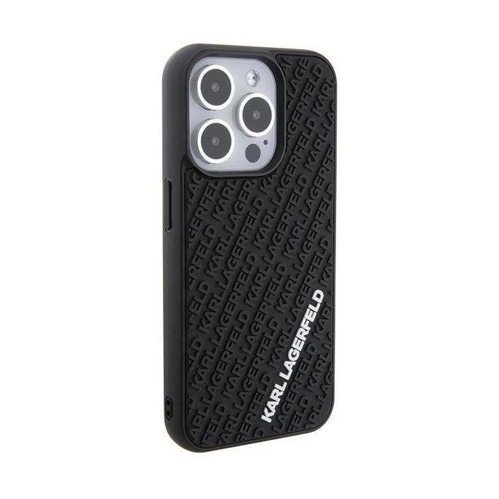 iPhone 15 Pro - juoda Karl Lagerfeld 3D guminis dėklas su keliais logotipais