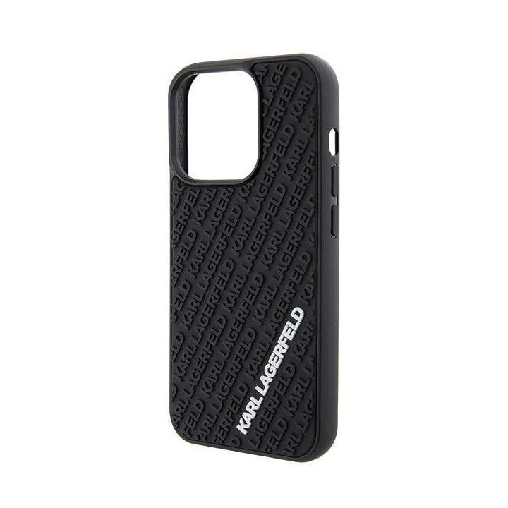 iPhone 15 Pro - juoda Karl Lagerfeld 3D guminis dėklas su keliais logotipais