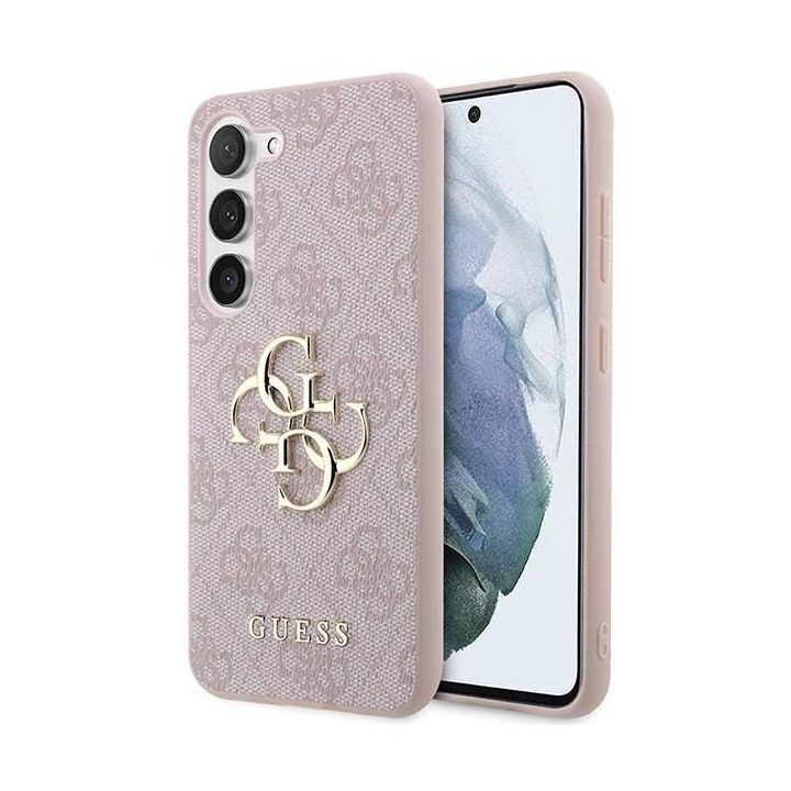 S23 S911 rožinės/rožinės spalvos deklas 4G su dideliu metaliniu logotipu Guess GUHCS23S4GMGPI