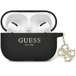 AirPods Pro 2 Guess GUAP2LECG4K dėklas - juodas Skystas silikonas su blizgučiais ir trikampiu