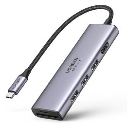 daugiafunkcinis C tipo USB šakotuvas - 3x USB 3.2 Gen 1 / HDMI 4K 60Hz / SD ir TF kortelių skaitytuvas pilkos spalvos (60383 CM5