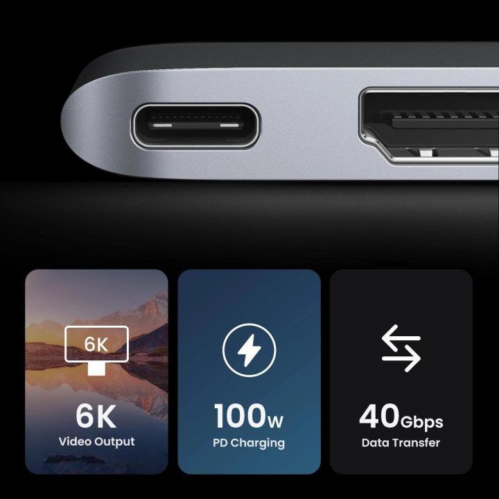 HUB'as CM380 2xUSB C - HDMI/2xUSB 3.0/SD TF/USB C PD - pilkas