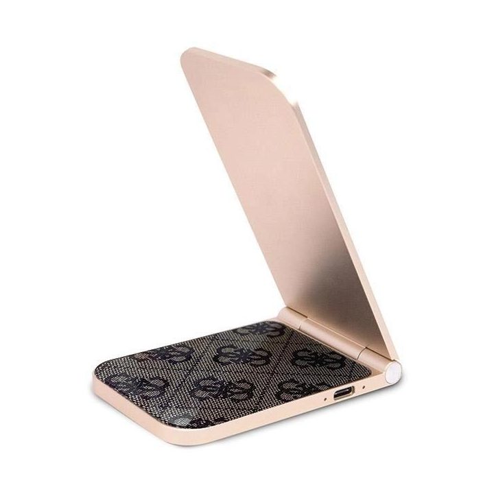 indukcinis įkroviklis - rudas Guess 4G Pattern MagSafe sulankstomas 2in1 15W