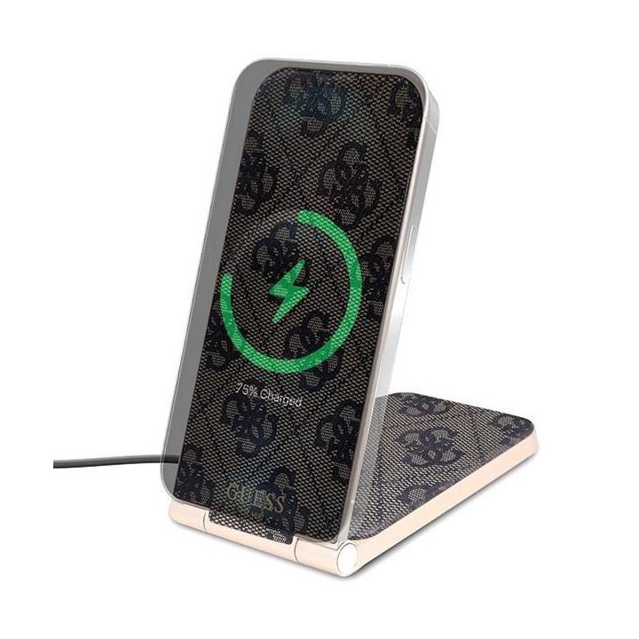 indukcinis įkroviklis - rudas Guess 4G Pattern MagSafe sulankstomas 2in1 15W