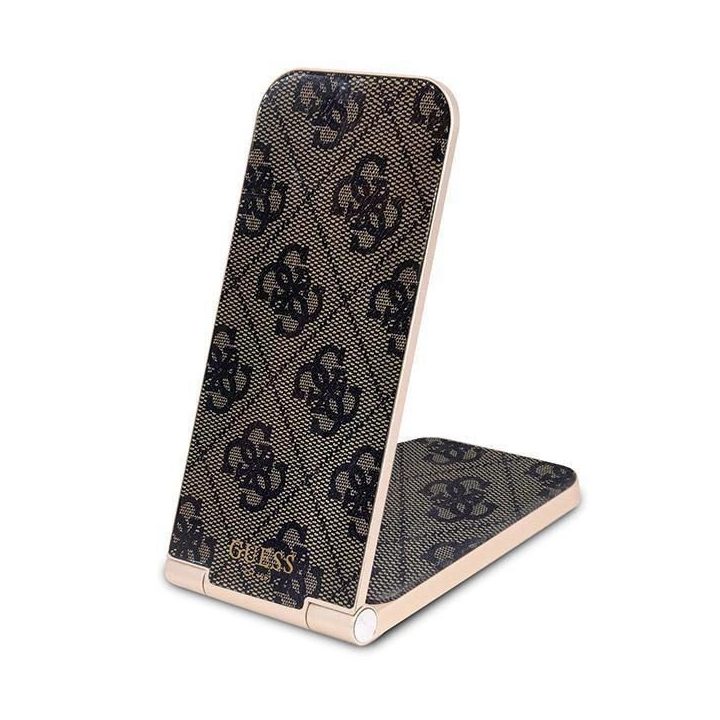 indukcinis įkroviklis - rudas Guess 4G Pattern MagSafe sulankstomas 2in1 15W
