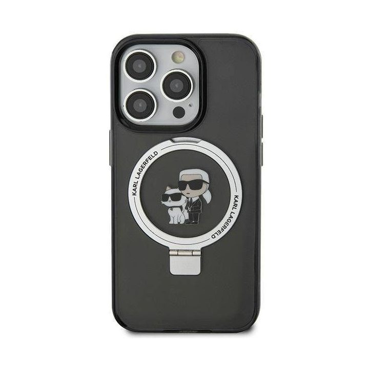iPhone 11 / Xr - juodas Karl Lagerfeld žiedinis stovas Karl&Choupette MagSafe dėklas