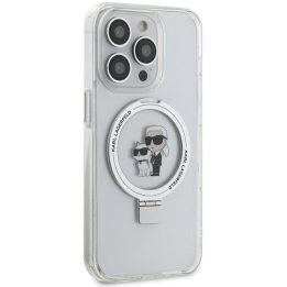 iPhone 13 Pro / 13 - baltas Karl Lagerfeld Ring Stand Karl&Choupette MagSafe dėklas