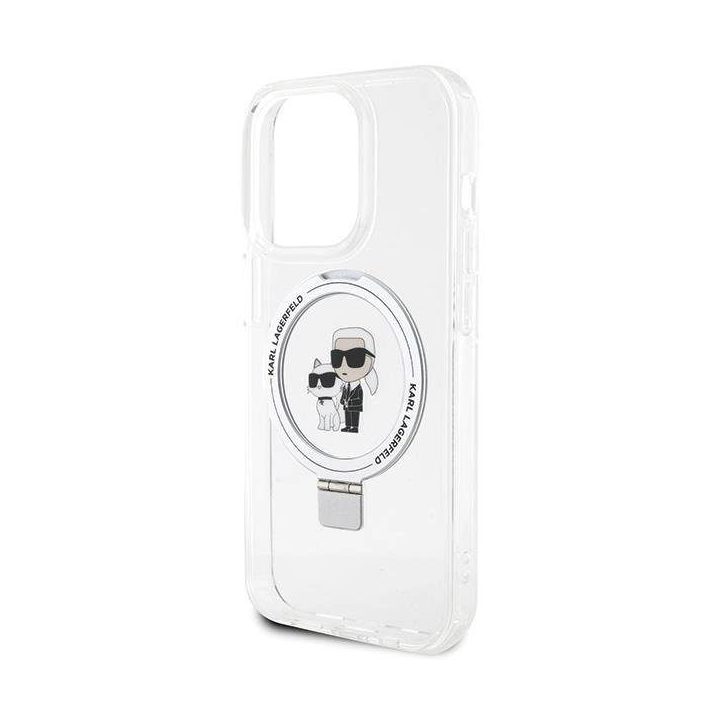 iPhone 13 Pro / 13 - baltas Karl Lagerfeld Ring Stand Karl&Choupette MagSafe dėklas