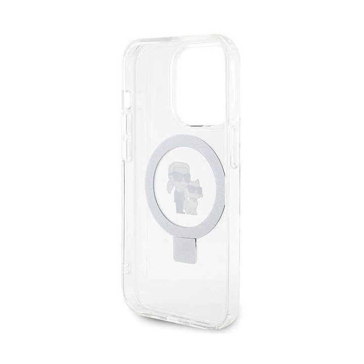 iPhone 13 Pro / 13 - baltas Karl Lagerfeld Ring Stand Karl&Choupette MagSafe dėklas