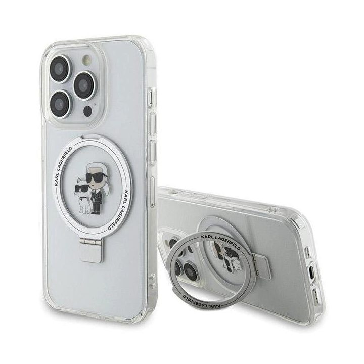 iPhone 13 Pro Max - baltas Karl Lagerfeld Ring Stand Karl&Choupette MagSafe dėklas
