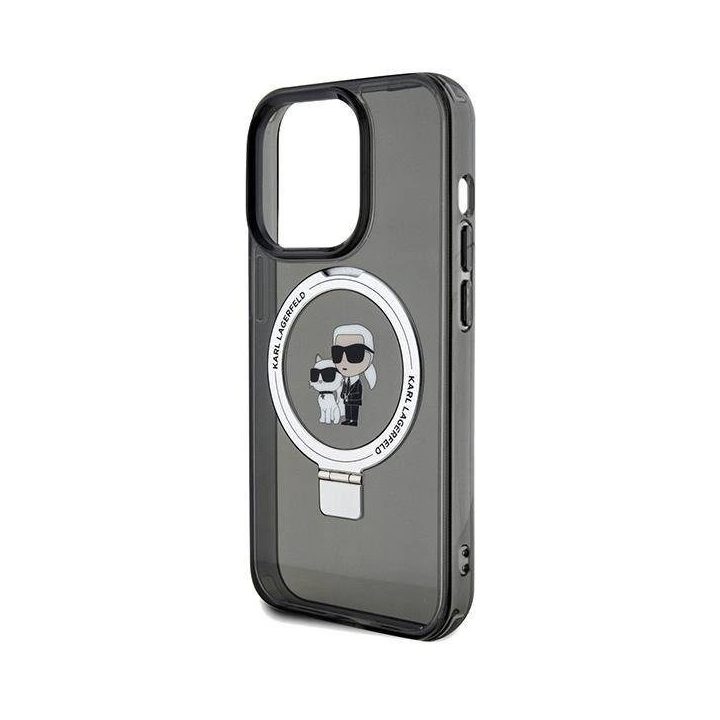 iPhone 13 Pro Max - juodas Karl Lagerfeld Ring Stand Karl&Choupette MagSafe dėklas