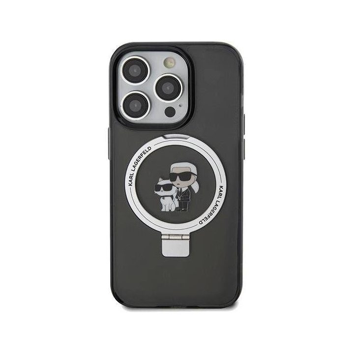 iPhone 13 Pro Max - juodas Karl Lagerfeld Ring Stand Karl&Choupette MagSafe dėklas