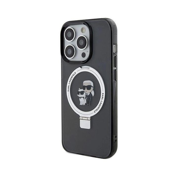 iPhone 13 Pro Max - juodas Karl Lagerfeld Ring Stand Karl&Choupette MagSafe dėklas