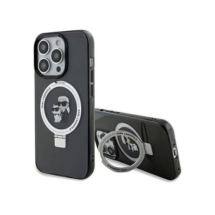 iPhone 13 Pro Max - juodas Karl Lagerfeld Ring Stand Karl&Choupette MagSafe dėklas