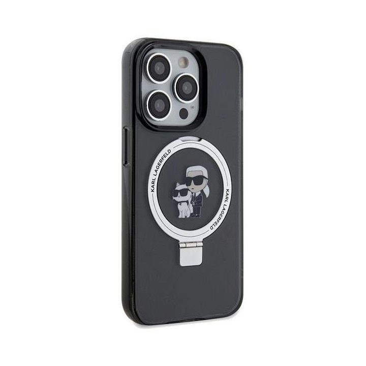 iPhone 14 Pro - juodas Karl Lagerfeld Ring Stand Karl&Choupette MagSafe dėklas