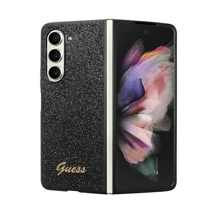 Samsung Galaxy Z Fold 5 - juodas Guess Glitter Script dėklas, skirtas