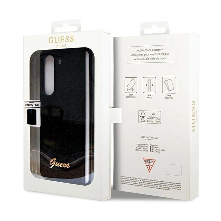 Samsung Galaxy Z Fold 5 - juodas Guess Glitter Script dėklas, skirtas