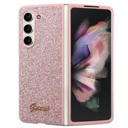 Samsung Galaxy Z Fold 5 - rožinis Guess Glitter Script dėklas