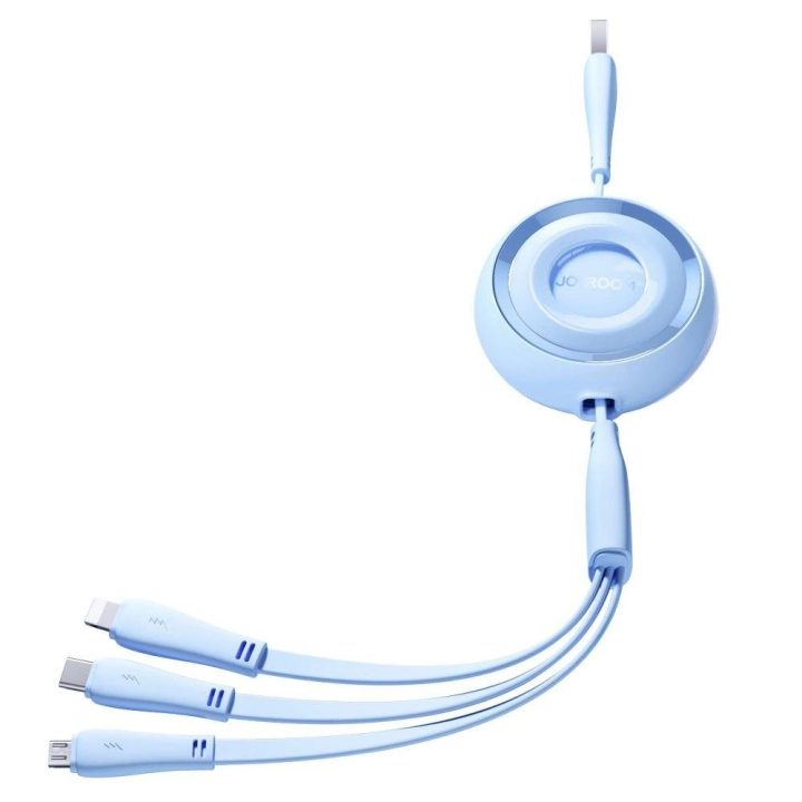 ištraukiamas USB C / Lightning / microUSB 1 m ilgio laidas - mėlynas