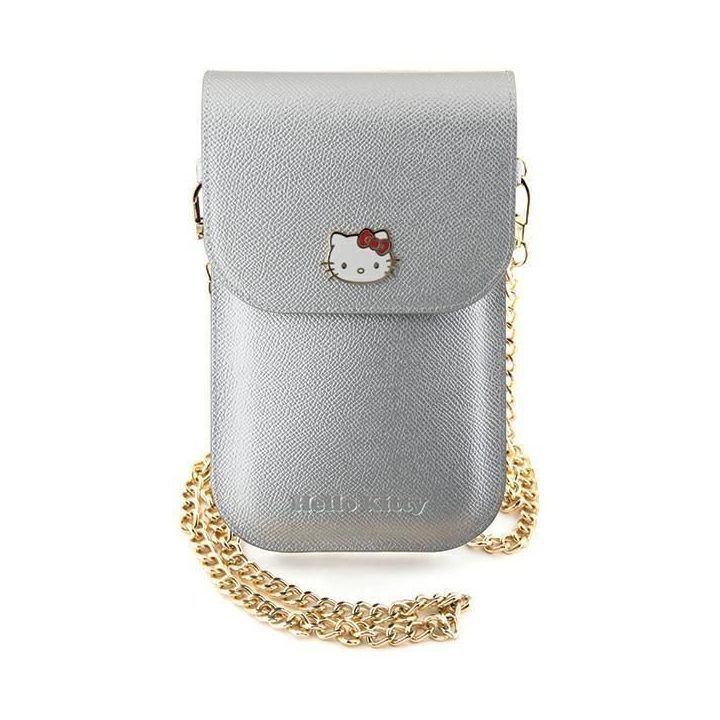 Hello Kitty odinė metalinė rankinė su logotipu - sidabrinė