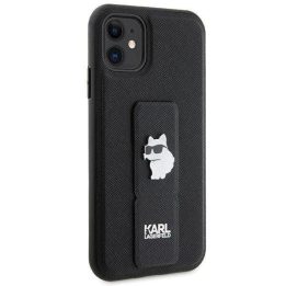 iPhone 11 / Xr - juodas Karl Lagerfeld Gripstand Saffiano Choupette Pins dėklas