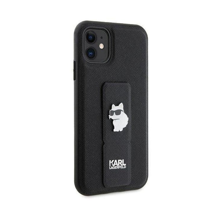 iPhone 11 / Xr - juodas Karl Lagerfeld Gripstand Saffiano Choupette Pins dėklas