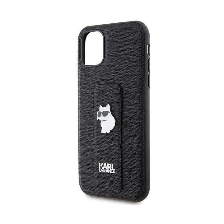 iPhone 11 / Xr - juodas Karl Lagerfeld Gripstand Saffiano Choupette Pins dėklas