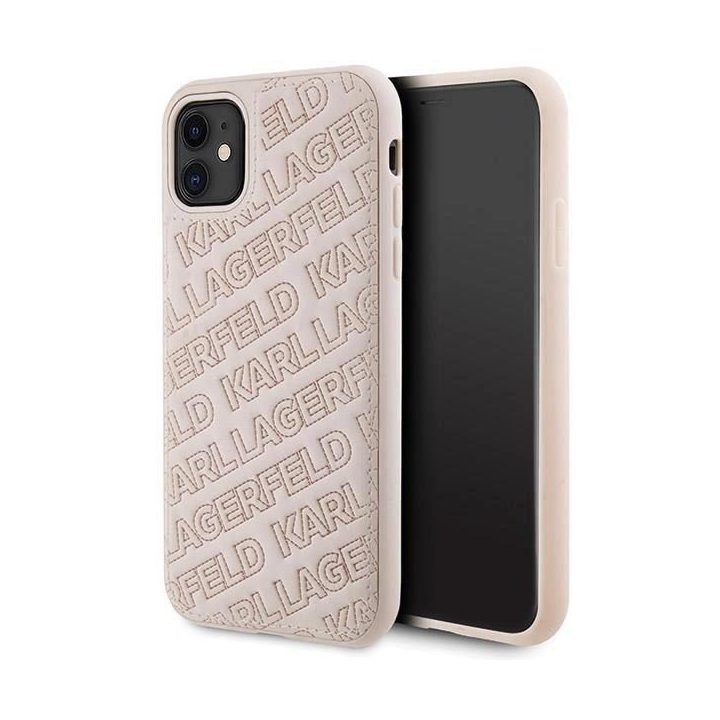 iPhone 11 / Xr - rožinis Karl Lagerfeld dygsniuotas K modelio dėklas