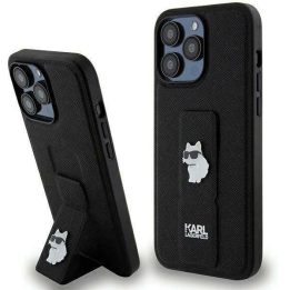 iPhone 13 Pro / 13 - juodas Karl Lagerfeld Gripstand Saffiano Choupette Pins dėklas
