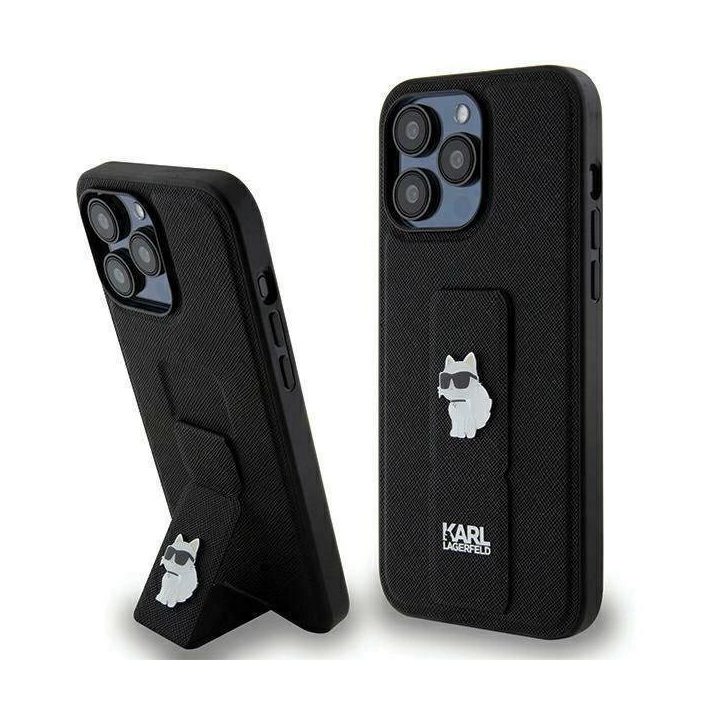 iPhone 13 Pro / 13 - juodas Karl Lagerfeld Gripstand Saffiano Choupette Pins dėklas