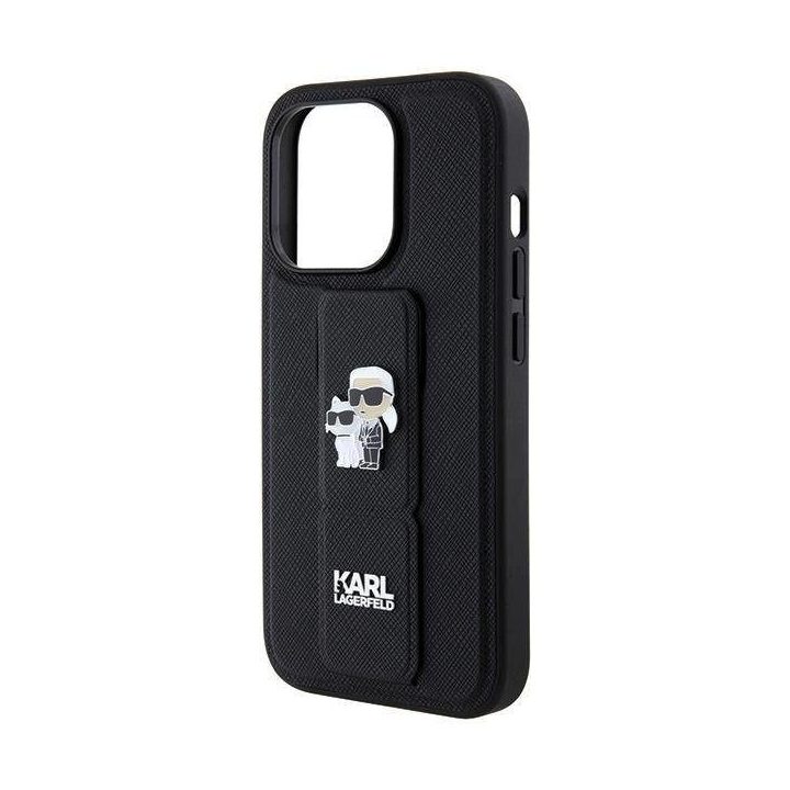 iPhone 13 Pro / 13 - juodas Karl Lagerfeld Gripstand Saffiano Karl&Choupette Pins dėklas