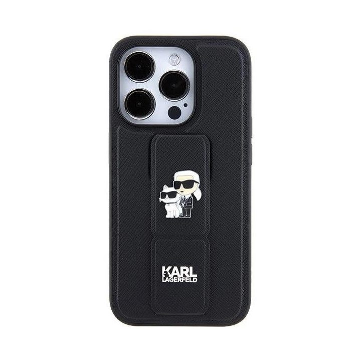 iPhone 13 Pro / 13 - juodas Karl Lagerfeld Gripstand Saffiano Karl&Choupette Pins dėklas