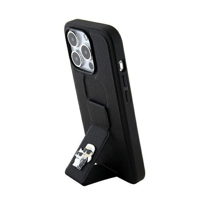 iPhone 13 Pro / 13 - juodas Karl Lagerfeld Gripstand Saffiano Karl&Choupette Pins dėklas