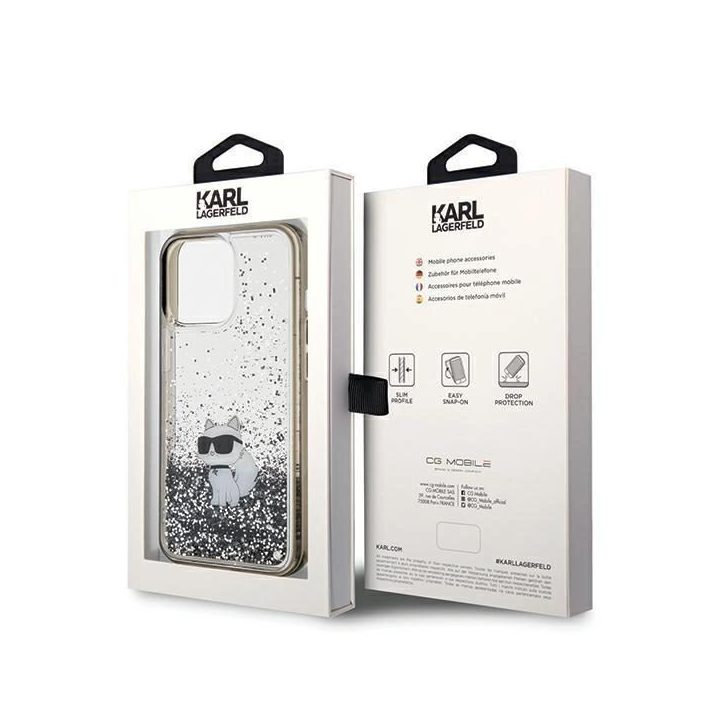 iPhone 13 Pro / 13 - skaidrus Karl Lagerfeld Liquid Glitter Choupette dėklas