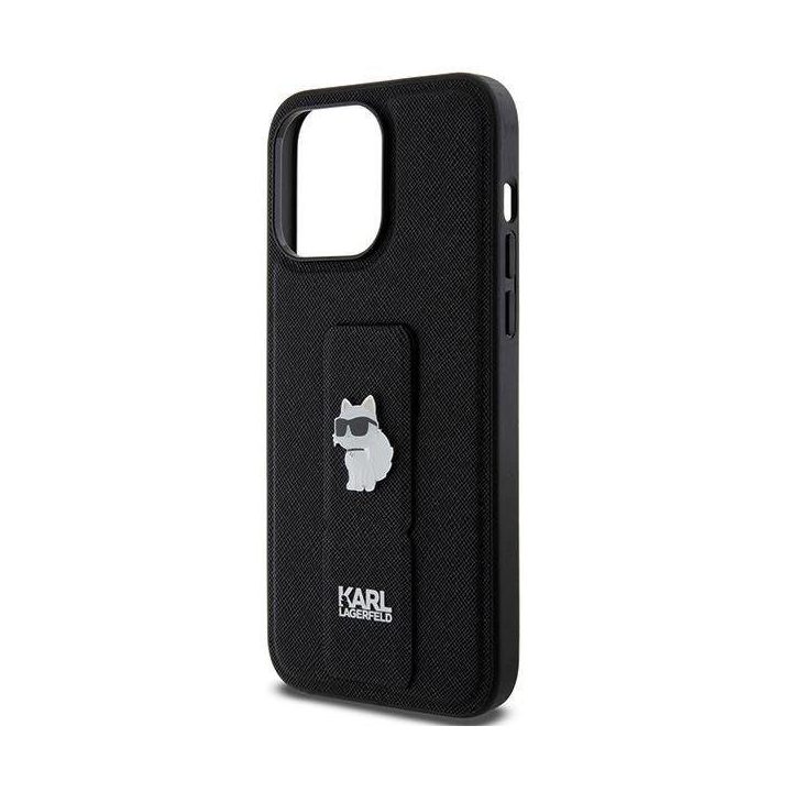 iPhone 13 Pro Max - juodas Karl Lagerfeld Gripstand Saffiano Choupette Pins dėklas