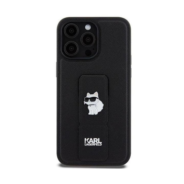 iPhone 13 Pro Max - juodas Karl Lagerfeld Gripstand Saffiano Choupette Pins dėklas