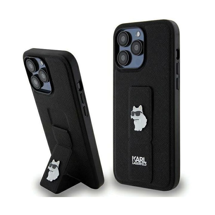 iPhone 13 Pro Max - juodas Karl Lagerfeld Gripstand Saffiano Choupette Pins dėklas