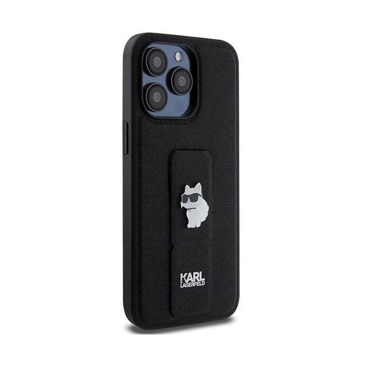 iPhone 13 Pro Max - juodas Karl Lagerfeld Gripstand Saffiano Choupette Pins dėklas