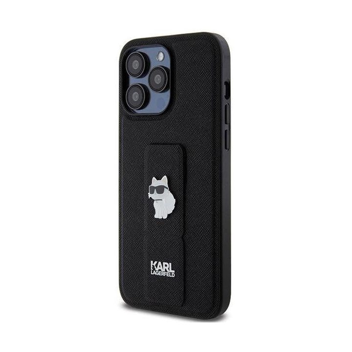 iPhone 13 Pro Max - juodas Karl Lagerfeld Gripstand Saffiano Choupette Pins dėklas