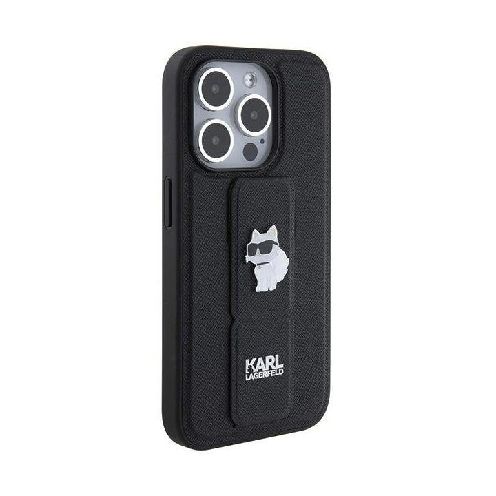 iPhone 14 Pro - juodas Karl Lagerfeld Gripstand Saffiano Choupette Pins dėklas