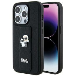 iPhone 14 Pro - juodas Karl Lagerfeld Gripstand Saffiano Karl&Choupette Pins dėklas