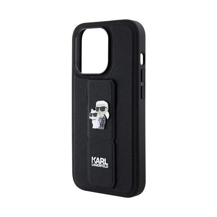 iPhone 14 Pro - juodas Karl Lagerfeld Gripstand Saffiano Karl&Choupette Pins dėklas