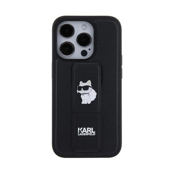 iPhone 14 Pro Max - juodas Karl Lagerfeld Gripstand Saffiano Choupette Pins dėklas