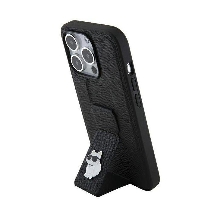 iPhone 14 Pro Max - juodas Karl Lagerfeld Gripstand Saffiano Choupette Pins dėklas